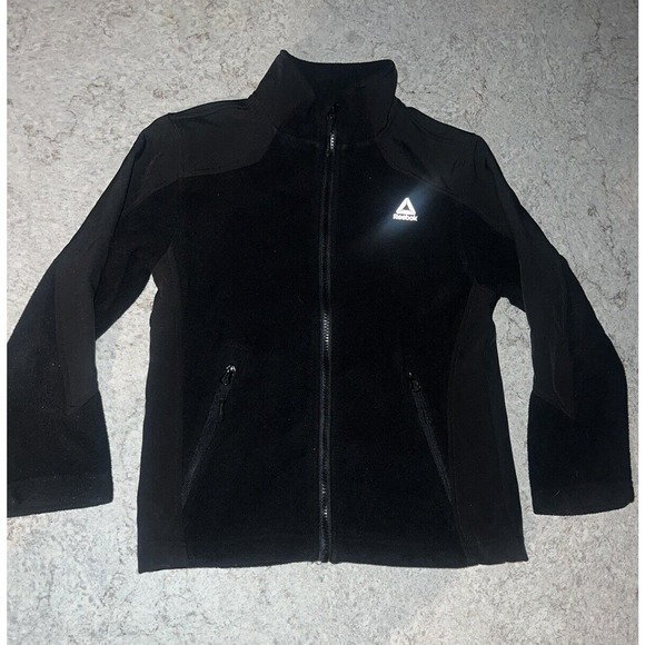 Reebok Jacket Girls 8 Black Soft Shell Full Zip Tailored Active CrossFit Fleece